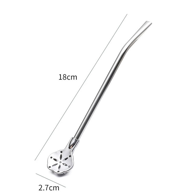 Stainless steel milk tea stirring filter extended straw spoon