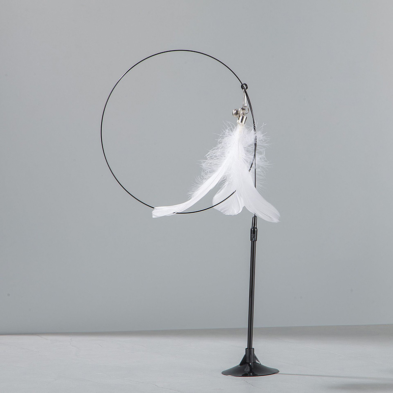 Suction cup steel wire long pole feather cat teaser
