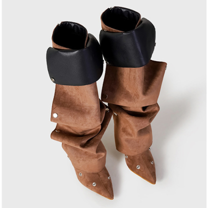 Studded Buckle High-Top Women Boots 