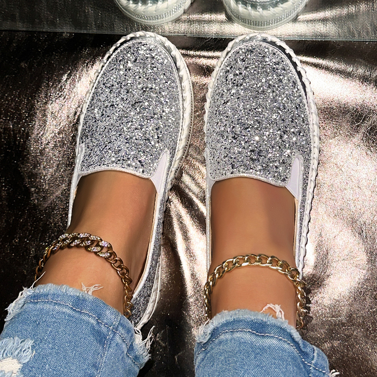 Glitter platform casual shoes