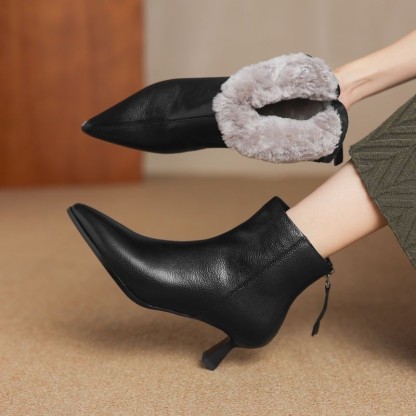 Pointed-Toe Stiletto Heel Fleece-Lined Women's Boots
