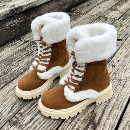 Women's Mid-Calf Snow Boots with Thick Sole and Turn-Up Cuff