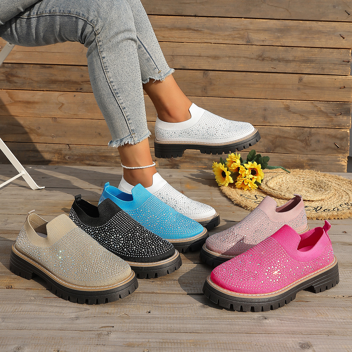 Platform rhinestone loafers