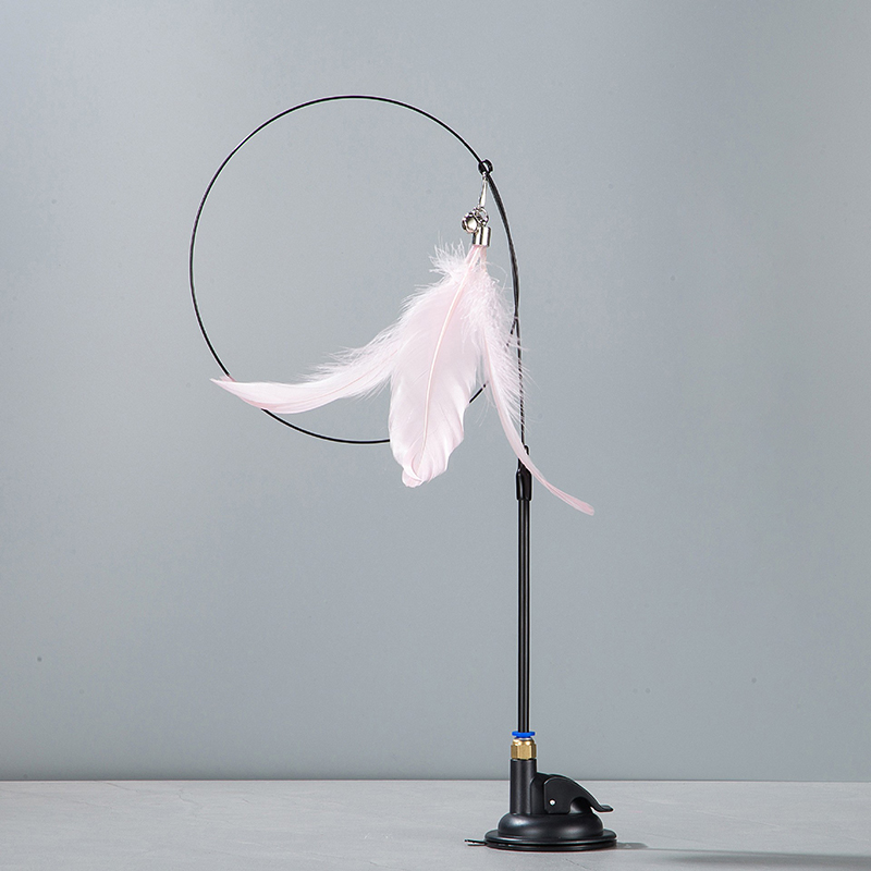 Suction cup steel wire long pole feather cat teaser