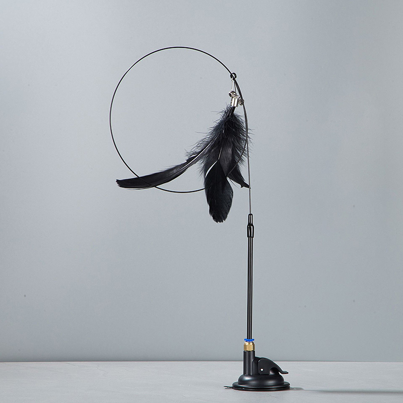 Suction cup steel wire long pole feather cat teaser