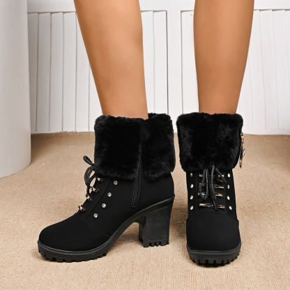Women's Lace-up Chunky Heel Round Toe Casual Boots