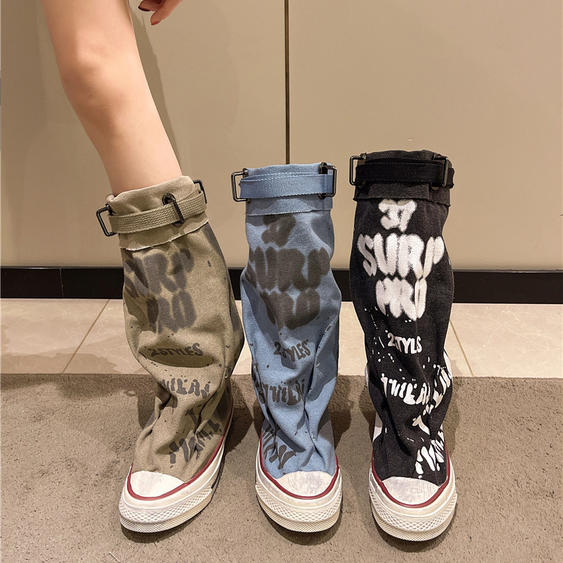 Graffiti High-Top Canvas Slouch Boots