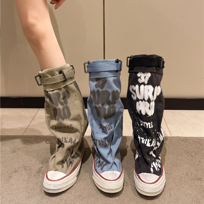 Graffiti High-Top Canvas Slouch Boots