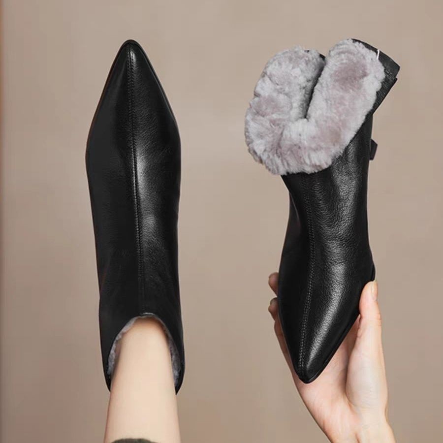 Pointed-Toe Stiletto Heel Fleece-Lined Women's Boots