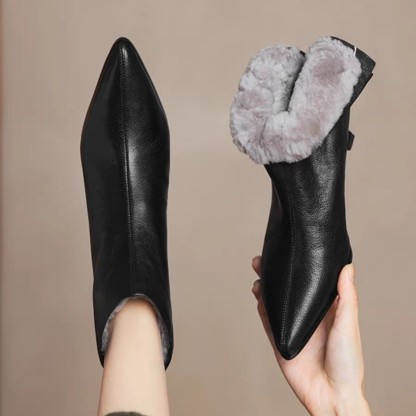Pointed-Toe Stiletto Heel Fleece-Lined Women's Boots