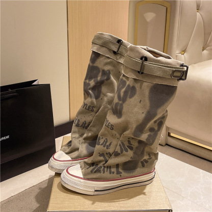 Graffiti High-Top Canvas Slouch Boots