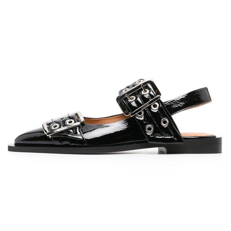 Square-Toe Buckle Riveted Shoes