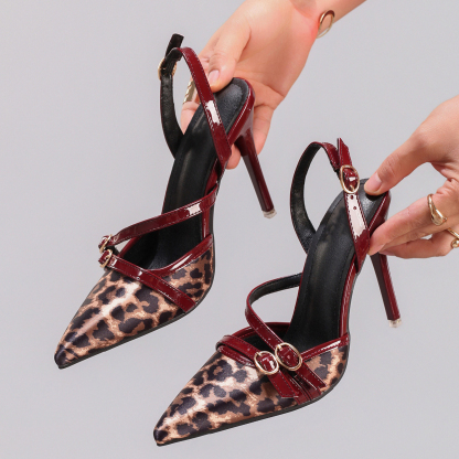 Women's leopard print patchwork stiletto heels