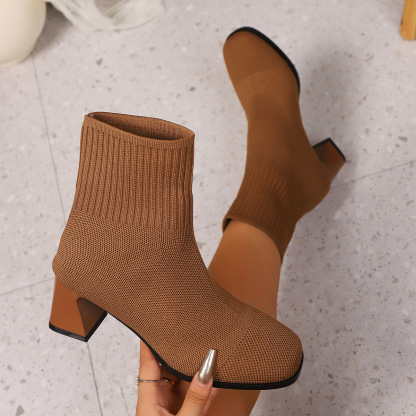 Knitted chunky heel mid-calf sock boots
