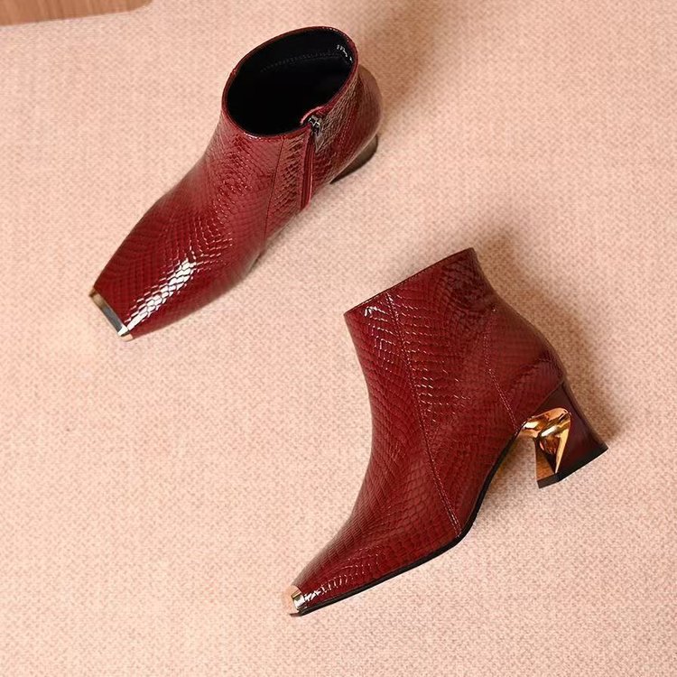Soft Leather Square Toe Chunky Heel Ankle Boots