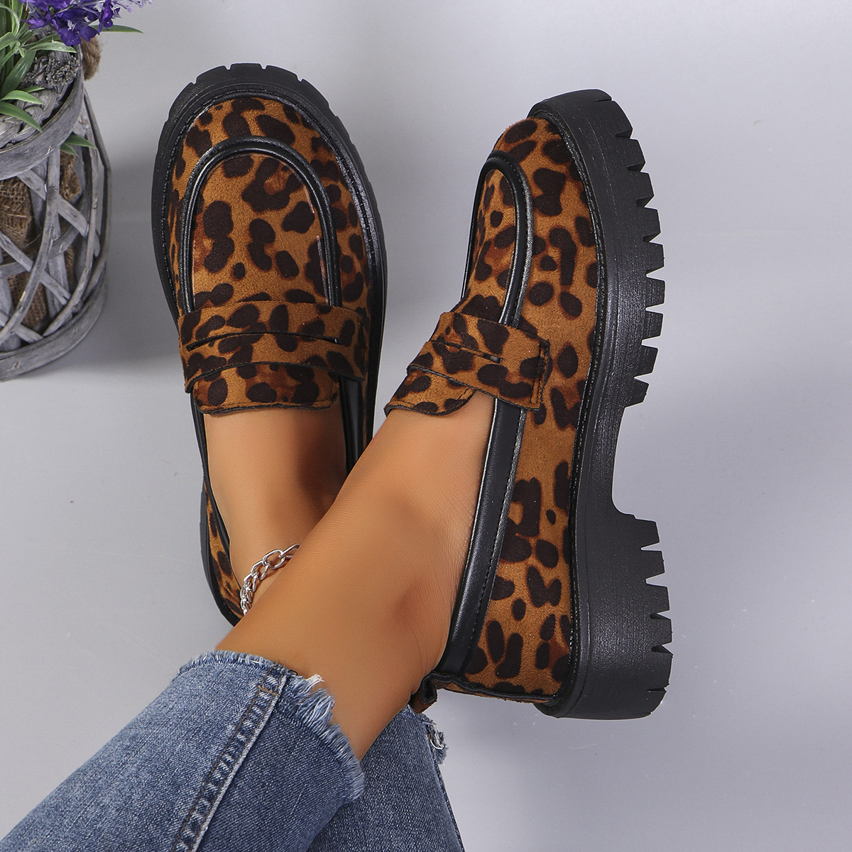 Leopard print suede loafers