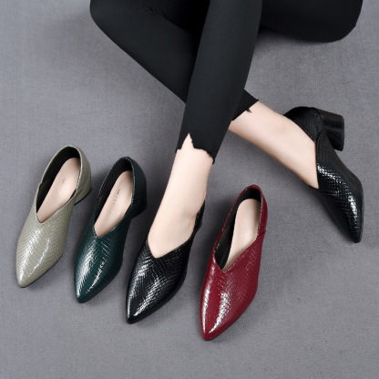 Pointed-toe, low-cut genuine leather soft-soled women's shoes