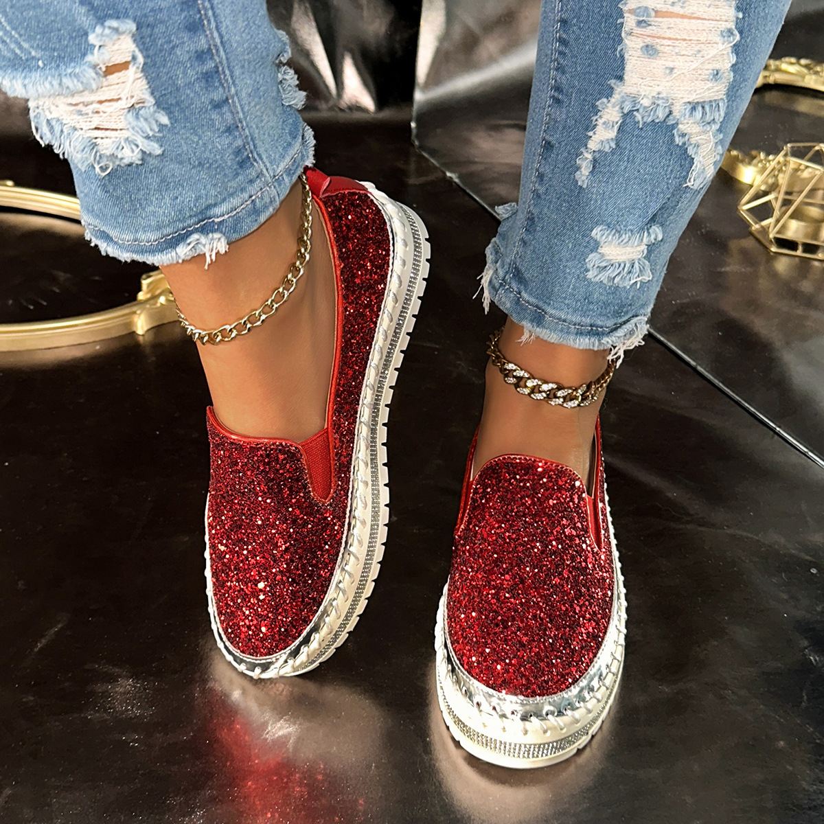 Glitter platform casual shoes