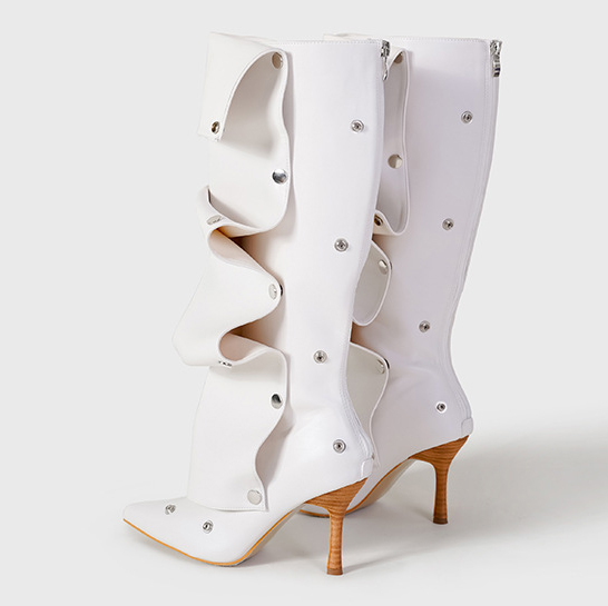 Studded Buckle High-Top Women Boots 