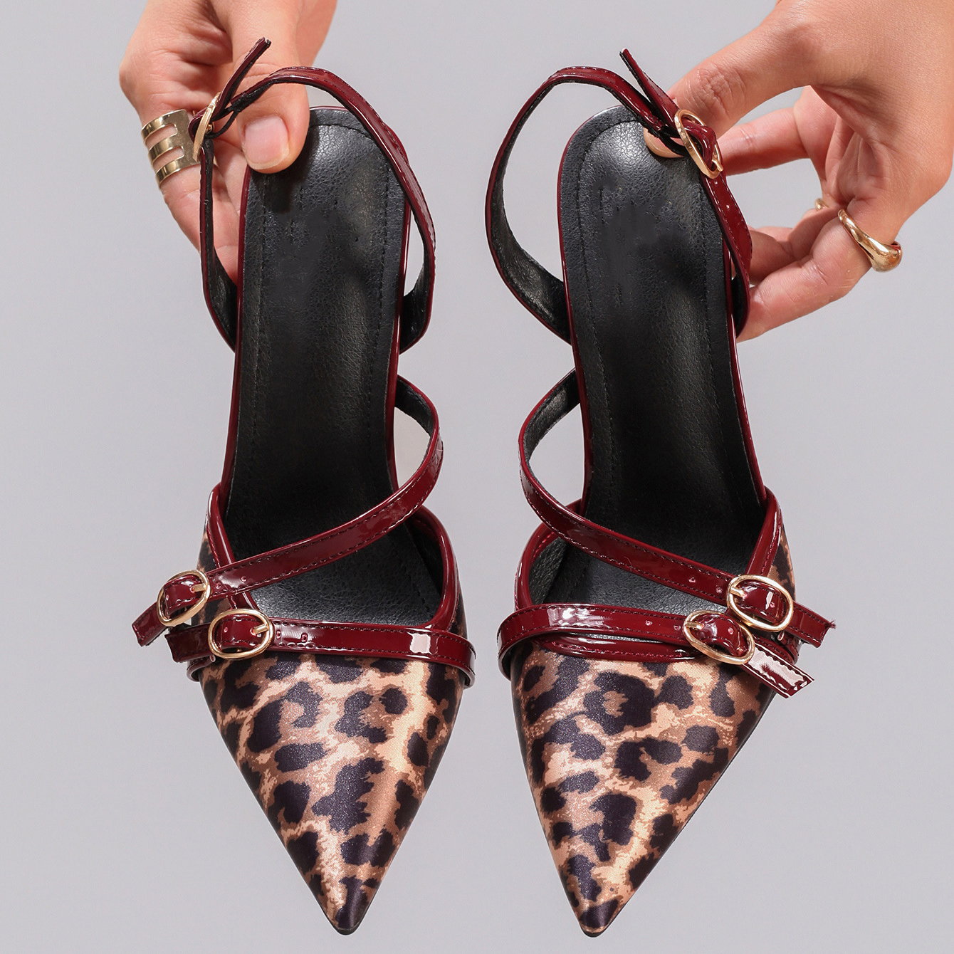 Women's leopard print patchwork stiletto heels