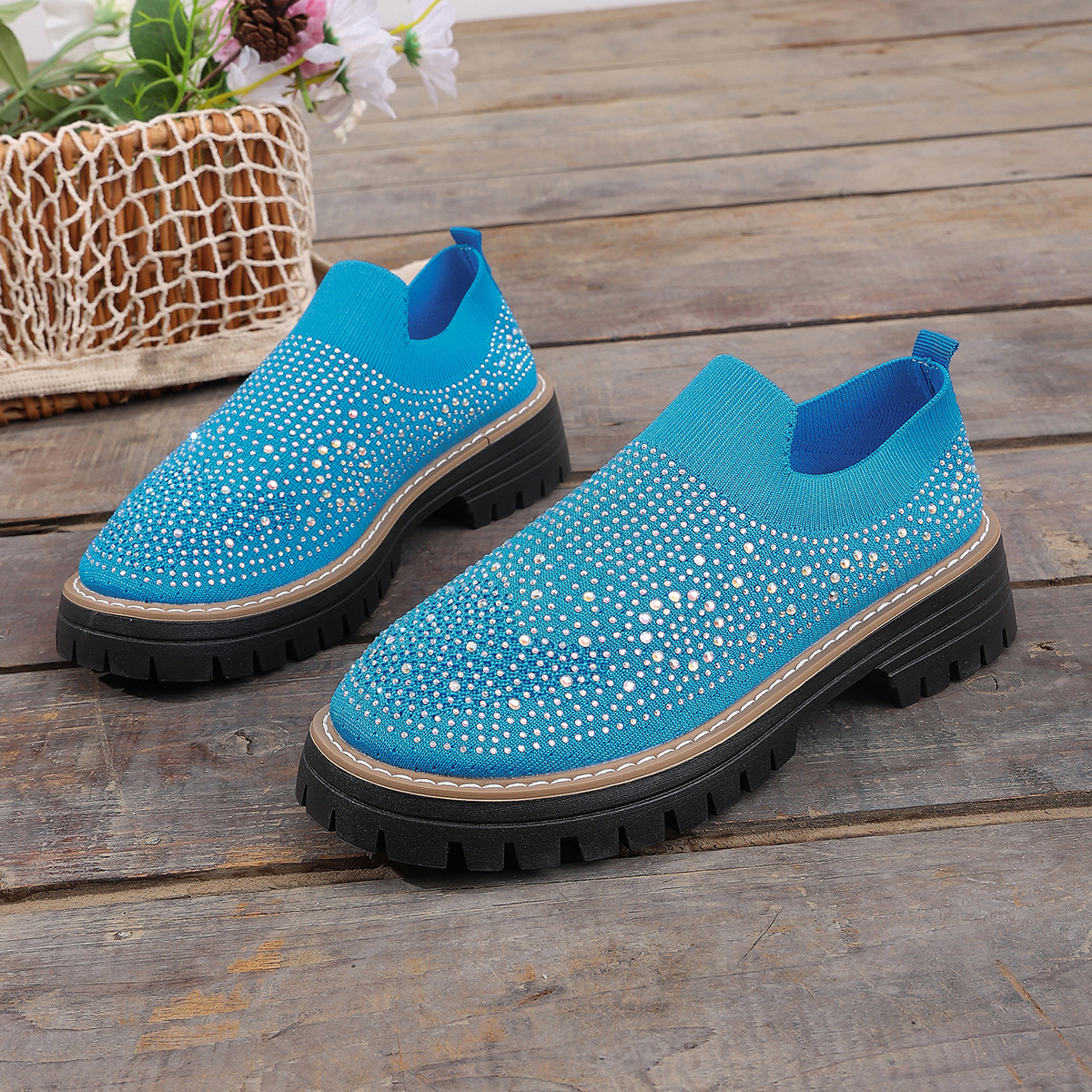 Platform rhinestone loafers