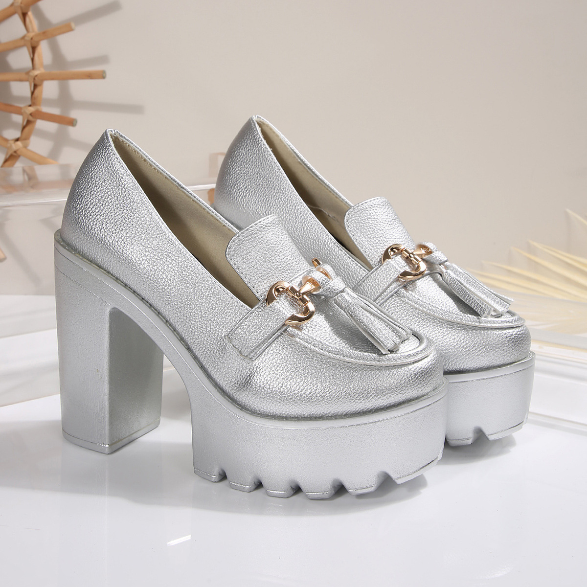 Tassel metal embellished high heels