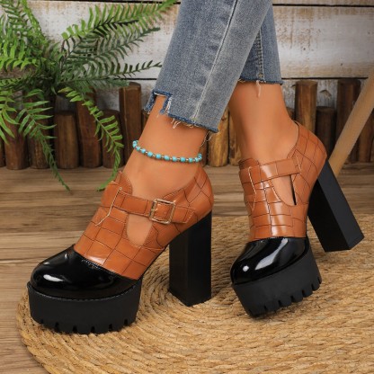 Patent leather plaid high heels