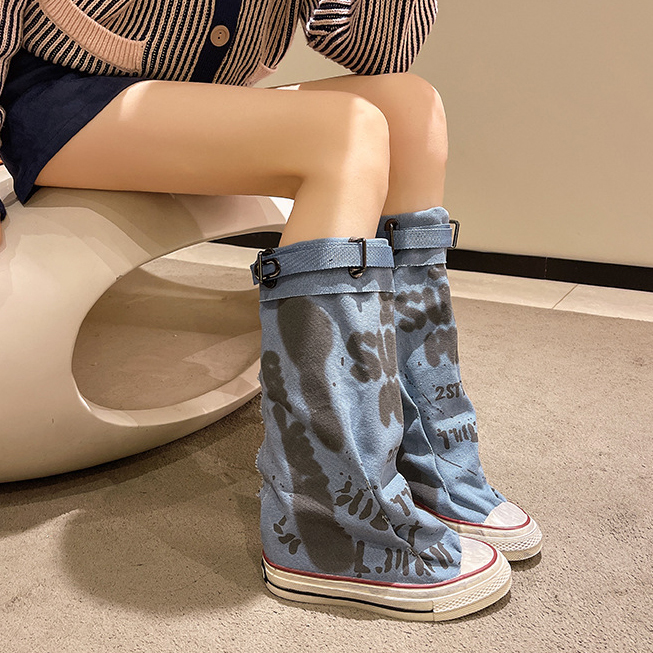 Graffiti High-Top Canvas Slouch Boots