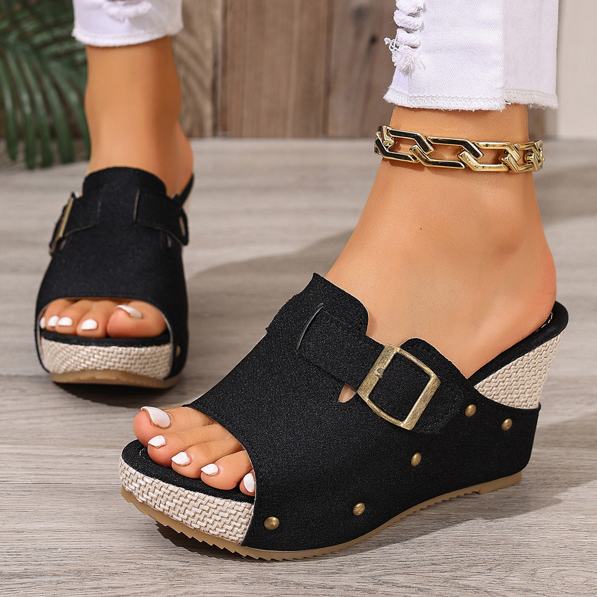 Wedge heel studded women's shoes