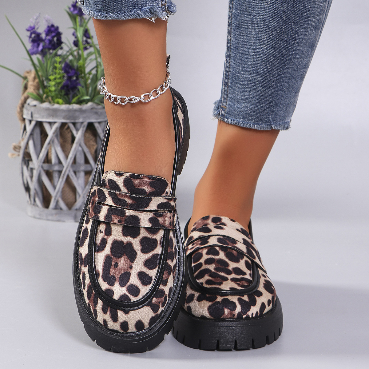 Leopard print suede loafers