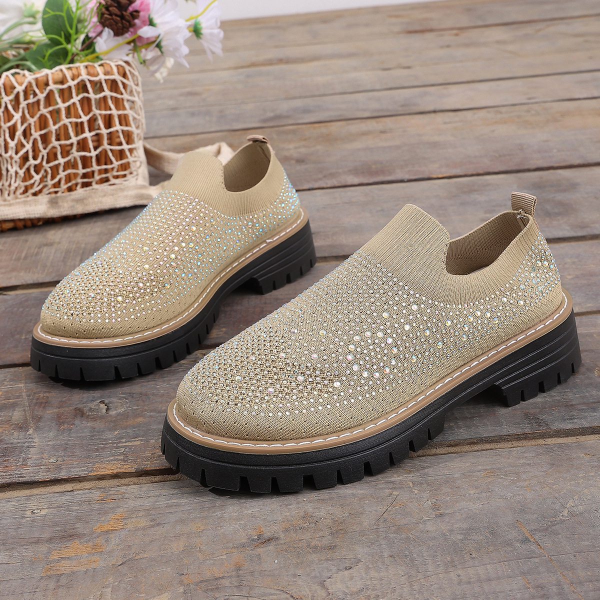 Platform rhinestone loafers