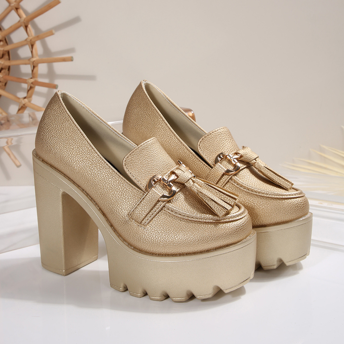 Tassel metal embellished high heels