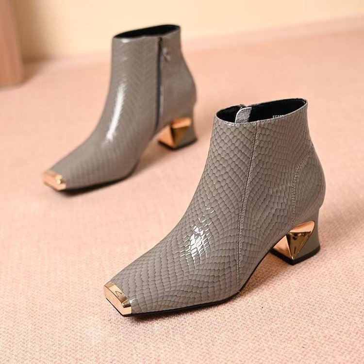 Soft Leather Square Toe Chunky Heel Ankle Boots