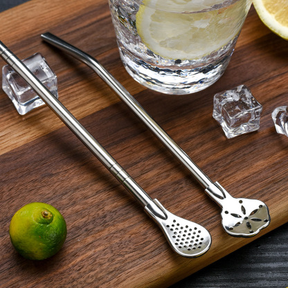 Stainless steel milk tea stirring filter extended straw spoon