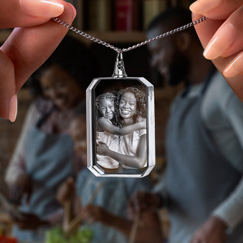 Laser engraved personalized portrait necklace