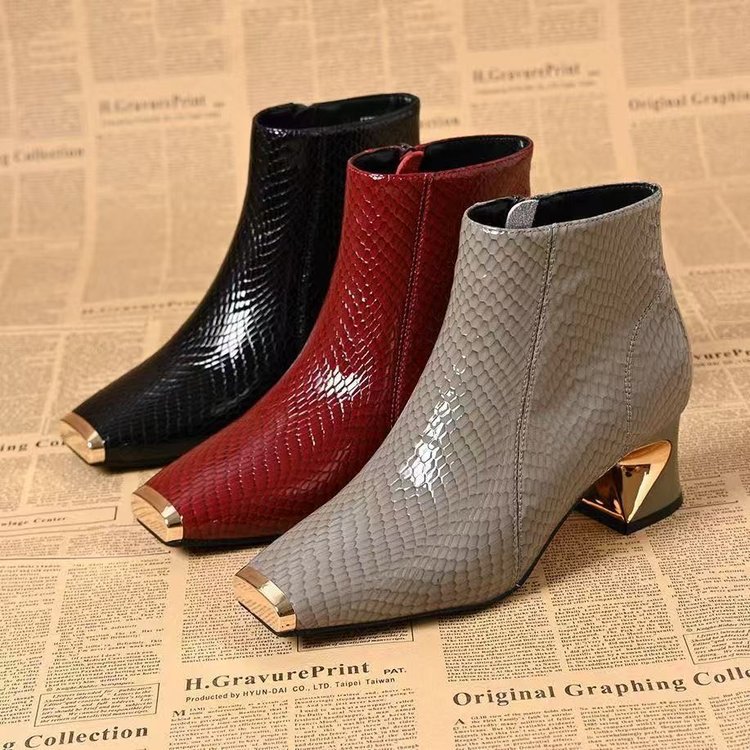 Soft Leather Square Toe Chunky Heel Ankle Boots
