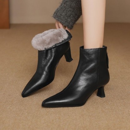 Pointed-Toe Stiletto Heel Fleece-Lined Women's Boots