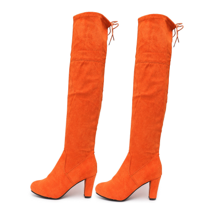 Over-the-knee boots with suede uppers and high heels