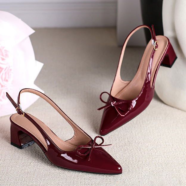 Pointed-toe chunky heel women's shoes