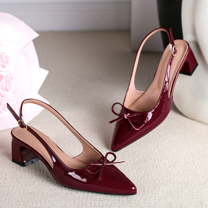 Pointed-toe chunky heel women's shoes