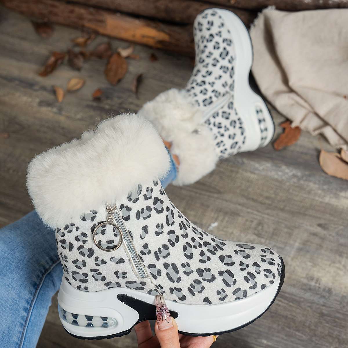 Platform Wedge Heel Snow Boots with Fleece Lining