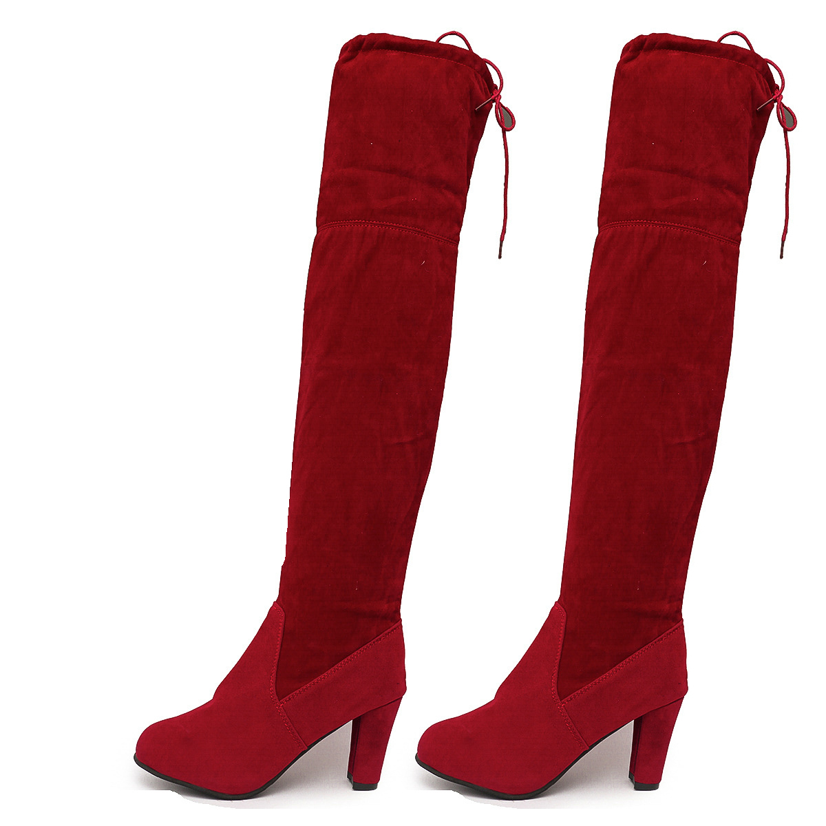 Over-the-knee boots with suede uppers and high heels