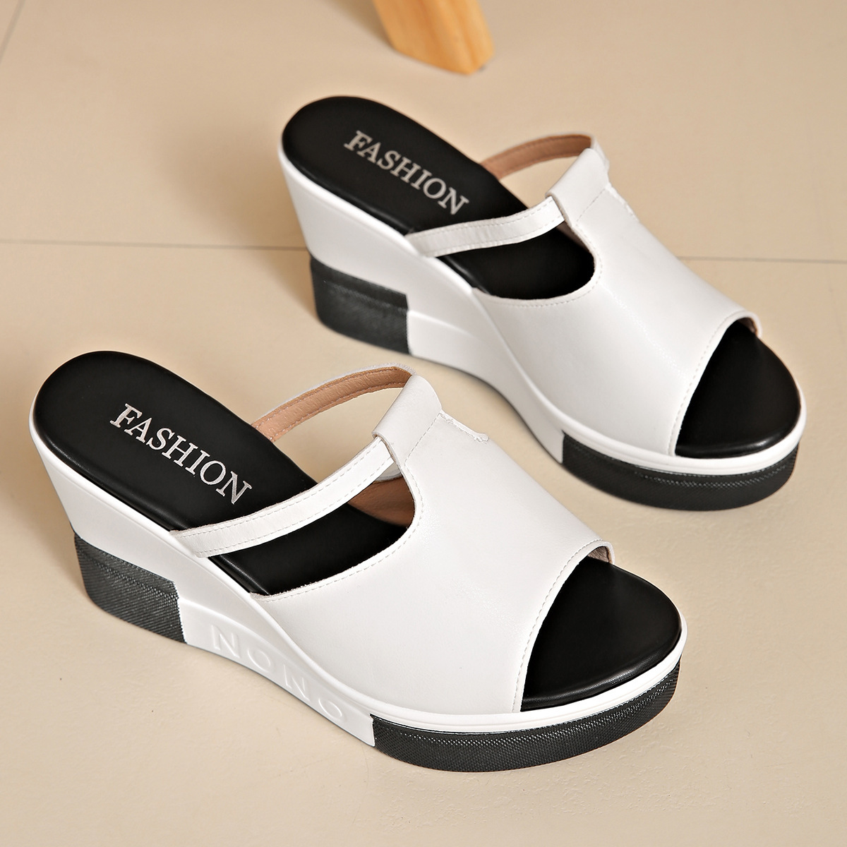 Thick Sole Wedge Slides Plus Size Ladies Shoes 