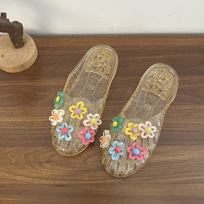 Sweet Bow Beaded Flat Summer Slide Shoes