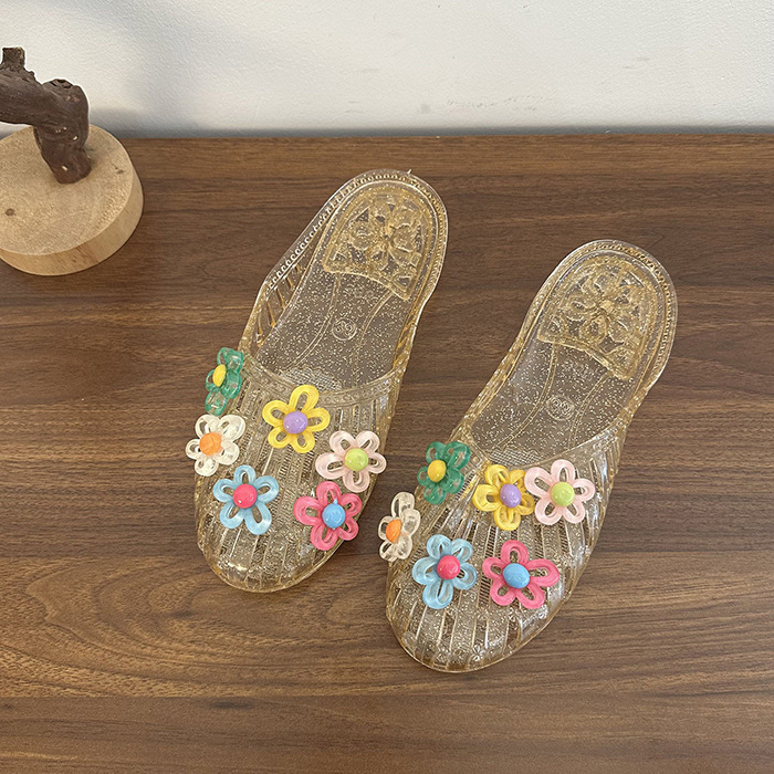 Sweet Bow Beaded Flat Summer Slide Shoes