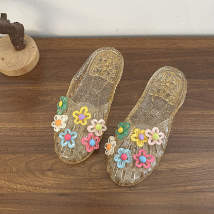 Sweet Bow Beaded Flat Summer Slide Shoes