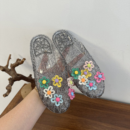 Sweet Bow Beaded Flat Summer Slide Shoes
