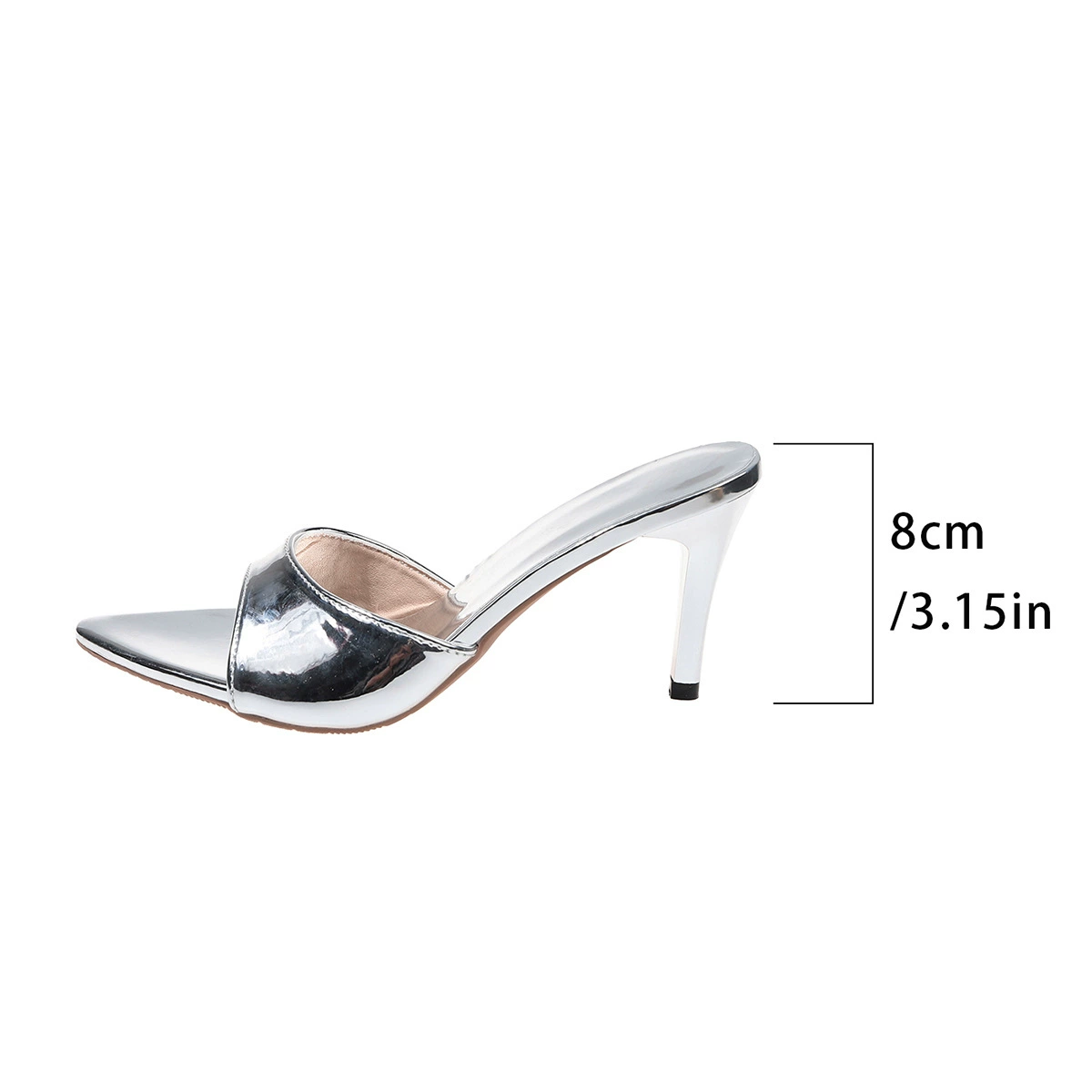 Metallic peep-toe stiletto mules