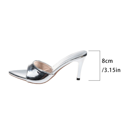 Metallic peep-toe stiletto mules