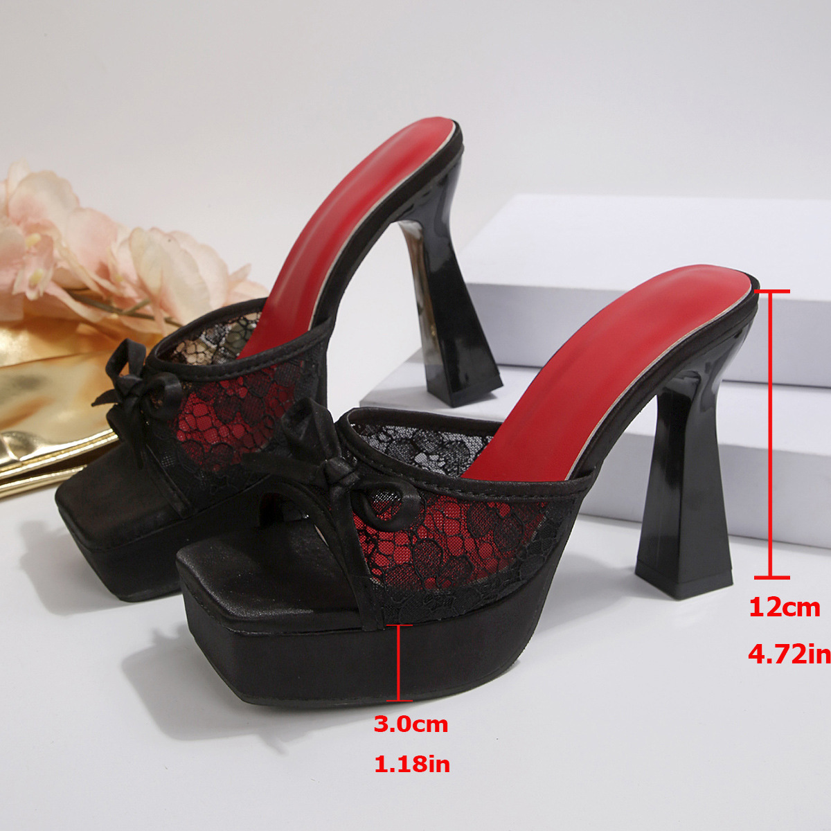 Lace bow platform high-heeled sandals